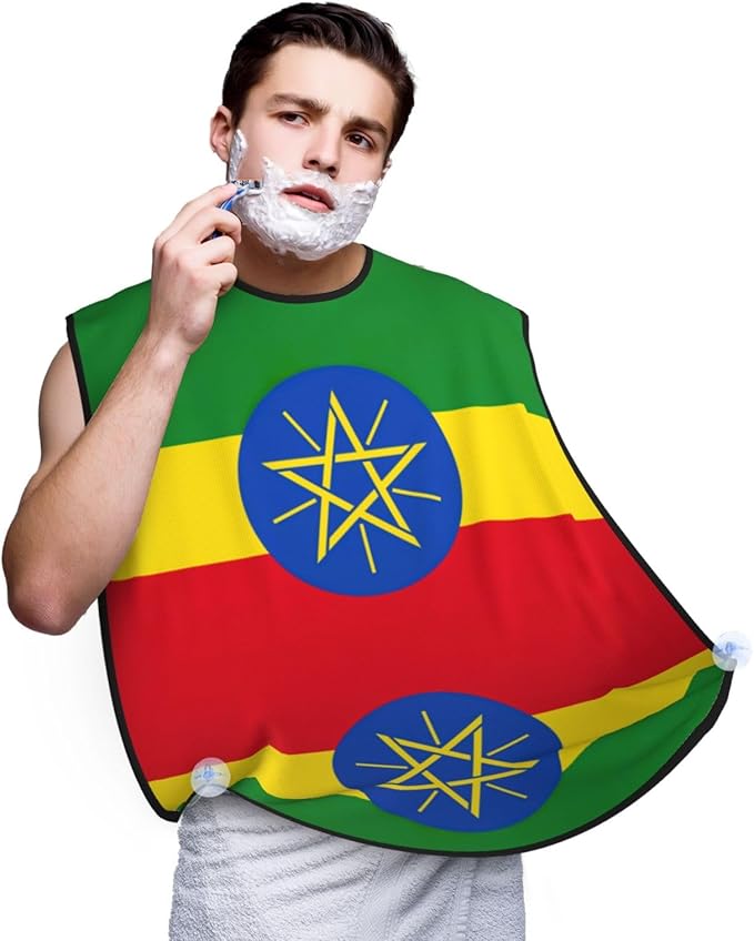 YQxwJL Flag Of Ethiopia Print Beard Bib Shaving Apron, Beard Hair Trimming Cape Gift For Dad