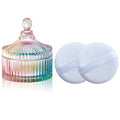 Qopoto Body Powder Puff and Container, Glass Box for Dust Puff, Powder applicator with Case for Dusting powder (colorful)
