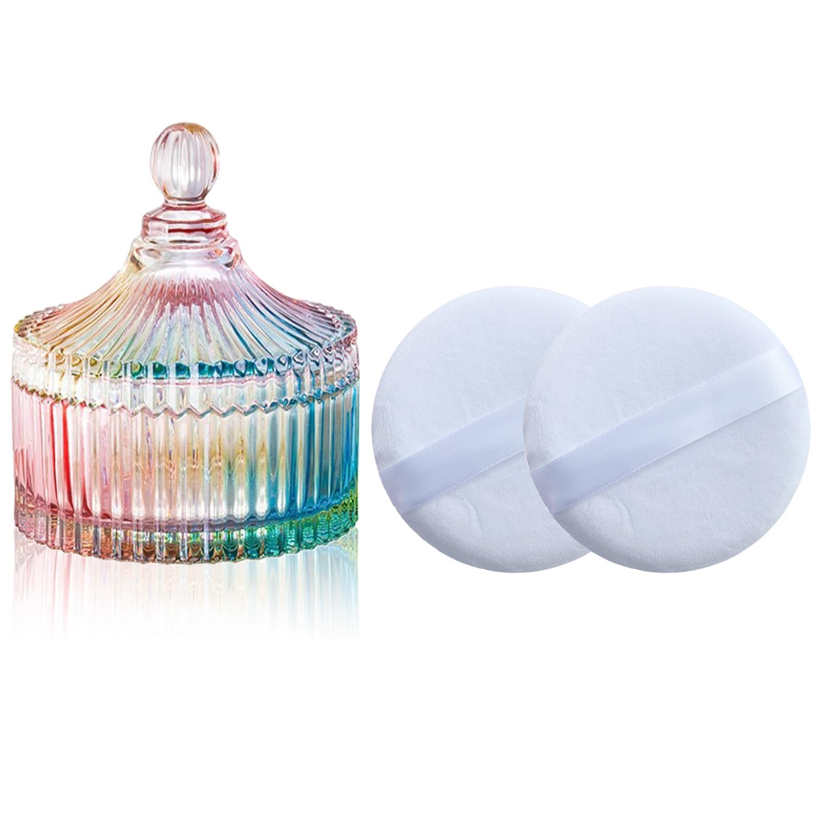 Qopoto Body Powder Puff and Container, Glass Box for Dust Puff, Powder applicator with Case for Dusting powder (colorful)