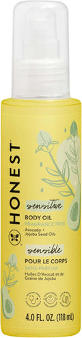 The Honest Company Fragrance-Free Moisturizing Body Oil, Nourish Soothe Baby's Skin, Plant-Based, Hypoallergenic Vegan, 4.0 fl oz