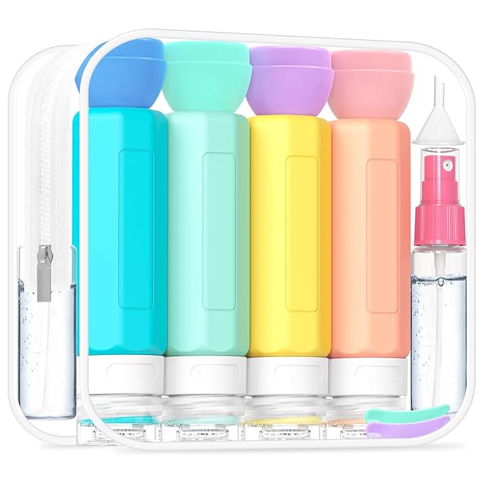 Redfly 17 Pack Travel Bottles for Toiletries, Tsa Approved 3oz Travel Size Containers, Leak Proof Travel Size Toiletries Bottles Silicone, BPA Free Refillable Shampoo Conditioners Kit, Colorful