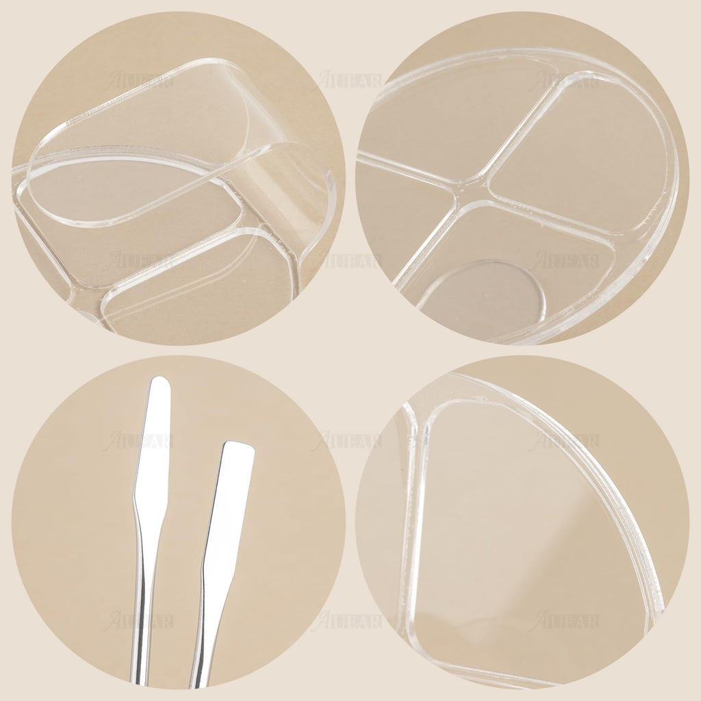 AUEAR, 2 Pack Hand Makeup Mixing Palette Handheld Clear Cosmetic Nail Art Manicure with Pieces Spatula for Foundation