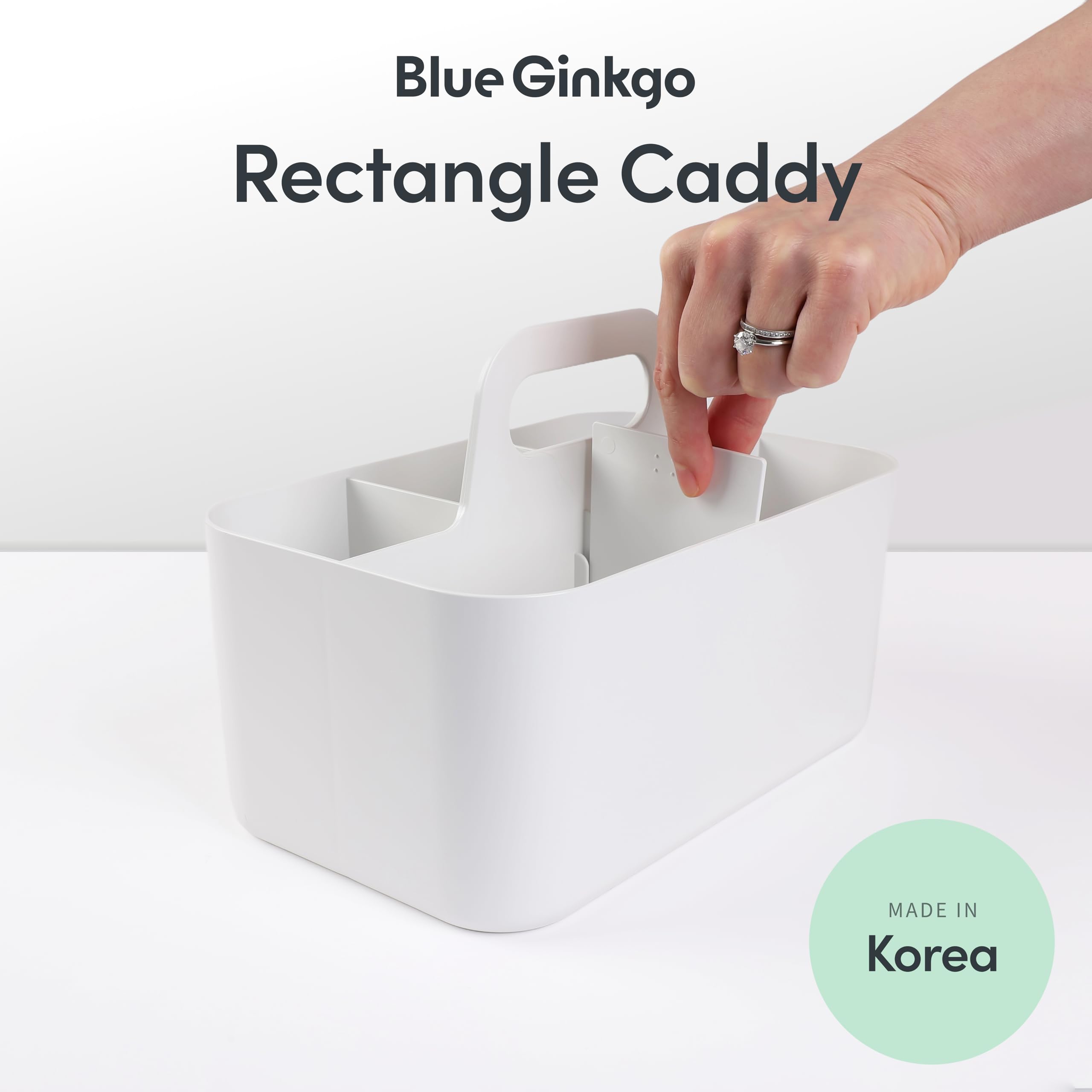 BLUE GINKGO Stackable Organizer Caddy, Rectangle, White, Made in Korea