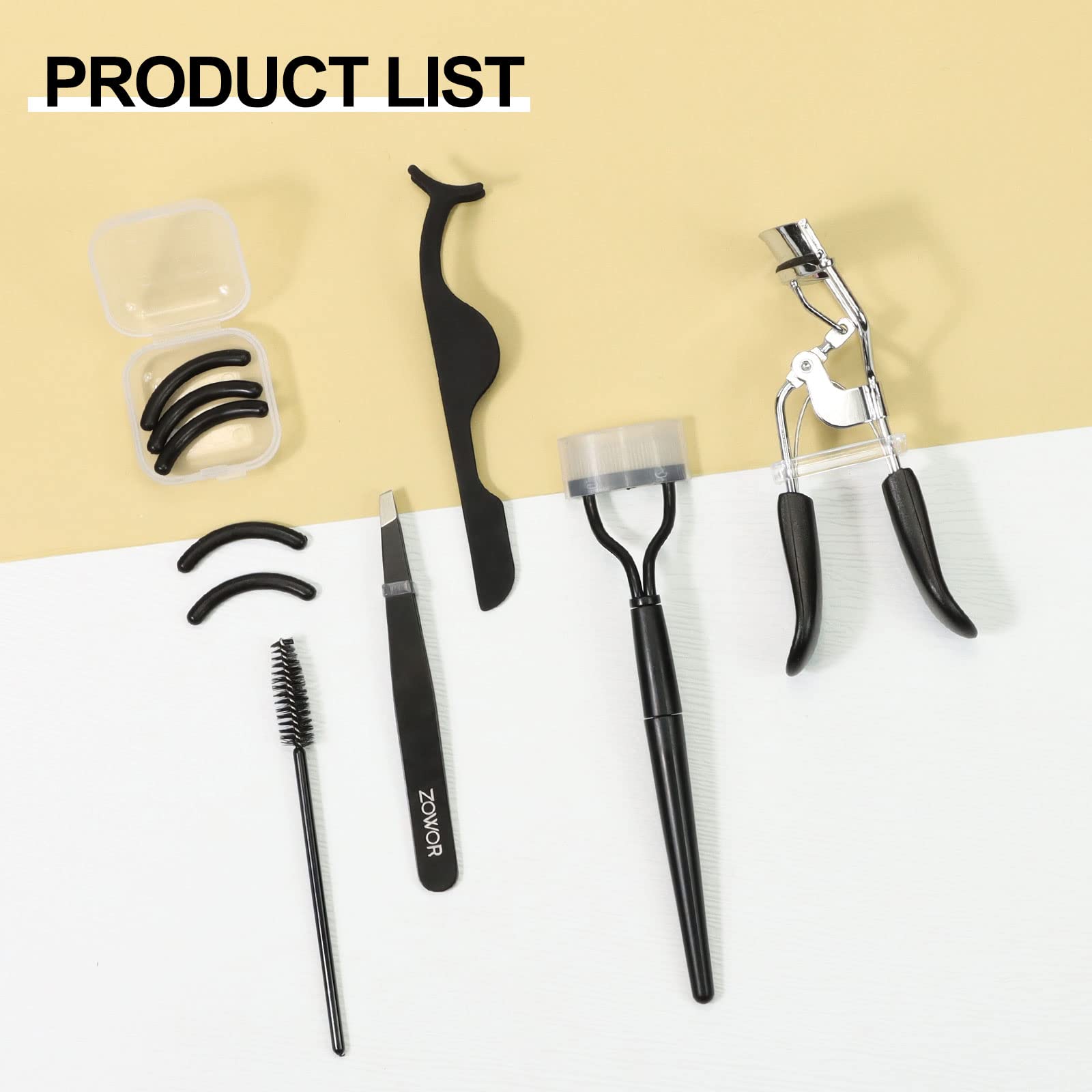 Zowor Eyelash Curler with Comb and Brush Fit All Eye Shape Curved Eyelash Curlers with 6PCS Silicone Refill Pad,Natural and Long Lasting Lash Curler for Women Make Up Gift(Black)