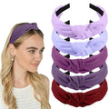 AHONEY 5 Pack Purple Knotted Headbands for Women Trendy Fashion Thick Headbands Top Knot Non Slip Cute Hair Accessories Headband Pack Diademas Para Mujer