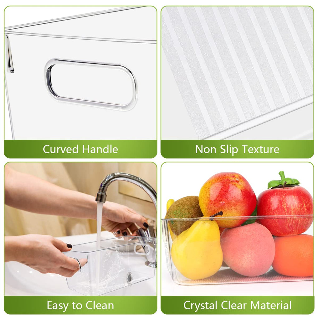Set Of 10 Refrigerator Pantry Organizer Bins, Clear Plastic Food Storage Bins for Kitchen, Countertops, Cabinets, Fridge, Freezer, Bedrooms, Bathrooms, Fridge Organizer Bins Pantry Storage Containers