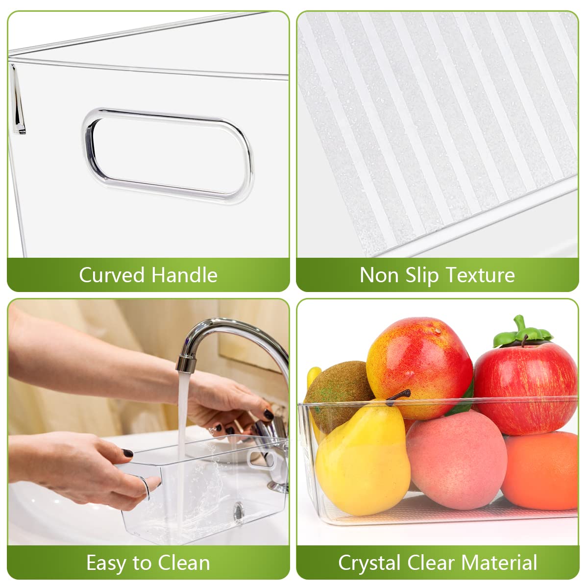 Set Of 10 Refrigerator Pantry Organizer Bins, Clear Plastic Food Storage Bins for Kitchen, Countertops, Cabinets, Fridge, Freezer, Bedrooms, Bathrooms, Fridge Organizer Bins Pantry Storage Containers