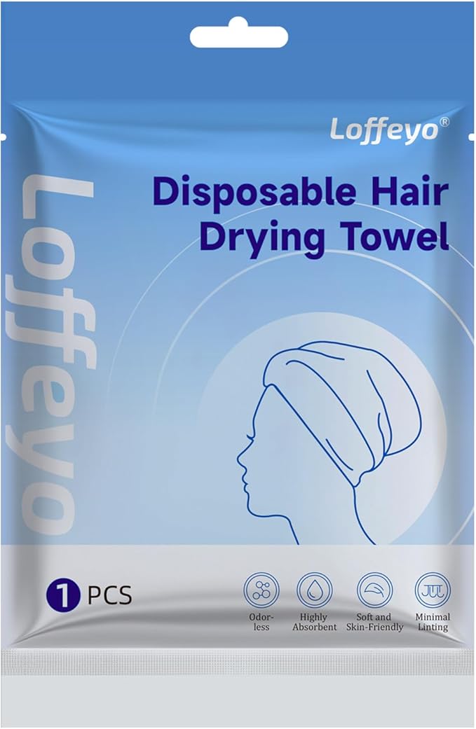 Loffeyo Disposable Hair Drying Cap, 28cm x 75cm, Absorbent Spunlace Non-Woven Fabric, Odorless, Soft & Skin-Friendly, Minimal Linting, Short-Term Reusable, Travel & Home Use