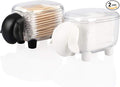 2-Pack Sheep Acrylic Cotton Ball & Qtip Dispenser with Lid | Adorable Sheep-Shaped Vanity Organizer Canisters for Bathroom Countertops | Stylish Black/White Set - Gift for Girls