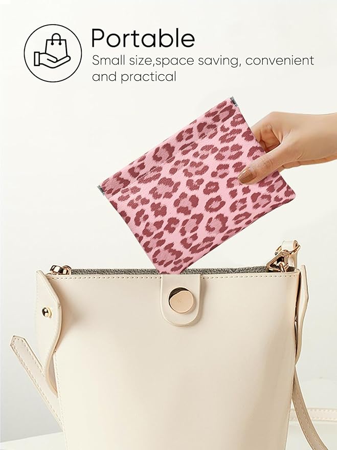 Ksriylm 2 Leopard Leather Small Makeup Pouches Set for Women,Cosmetic Accessories,Waterproof and Portable Cosmetic Bags,Self-closing,No Zipper, Aesthetic Storage Pouch,Lipstick for Purse, Pink