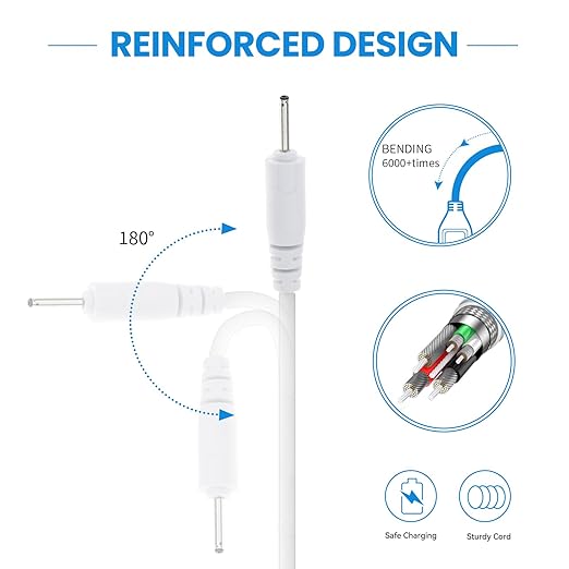 Chofit Intended for COSLUS FBS02/FBS01 Facial Cleansing Brush Charging Cable Protable Replacement USB Charger Cable Compatible with COSLUS IPX7 Charger (White,2PACKS)