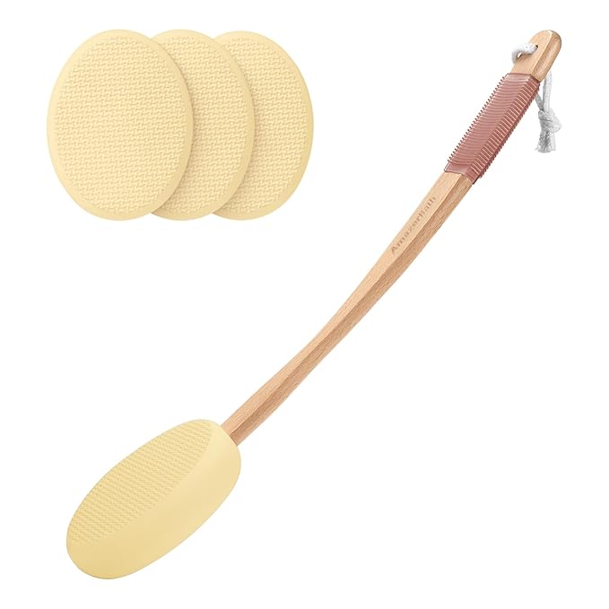 AmazerBath Lotion Applicator for Back, Feet, 4 Replaceable Pads with Long Handle, Back Sunscreen Applicator for Elderly, Women, Apply Cream Medicine Skin Cream Moisturizer Sunscreen Tanner, Blue