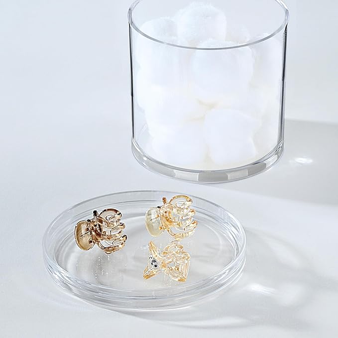 SheeChung 2-Pack Stackable Clear Qtip Holder - 10oz Crystal Apothecary Jars with Storage Lids - Clear Plastic Bathroom Countertop Organizer for Cotton Balls, Swabs, Pads - Pinterest Style Decor