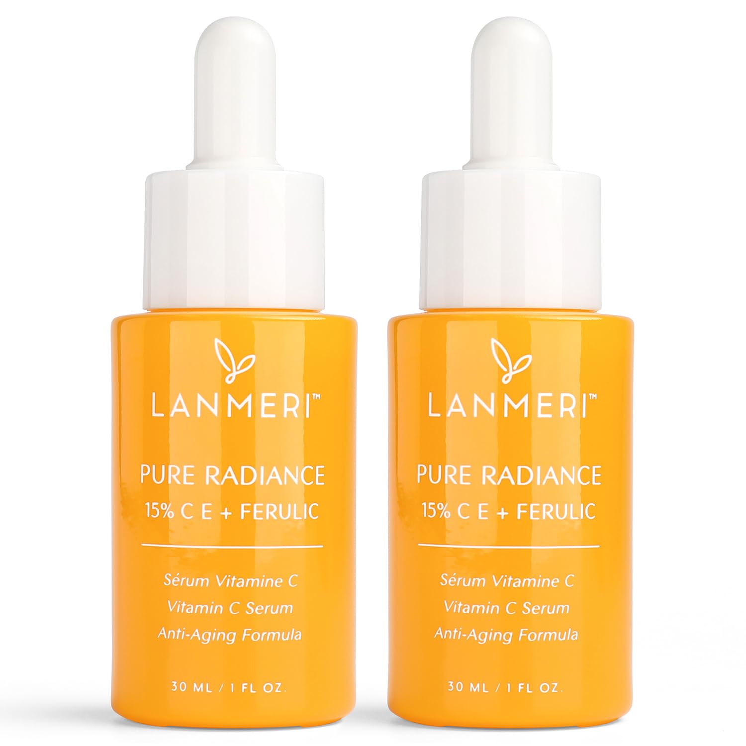 Lanmeri Ceuticals 15% Vitamin C + E + Ferulic Serum: Advanced Antioxidant Defense Formula with 1% Vitamin E & 0.5% Ferulic Acid – High-Stability Vitamin C Serum (1 Fl Oz (Pack of 2), Vitamin C)