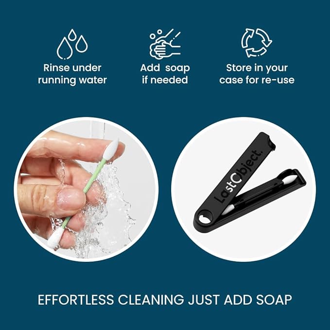 LastSwab Reusable Q-Tips for Makeup - Precision Silicone Cotton Swabs for Eyeliner, Mascara & Touch-Ups - Eco-Friendly Washable Q Tip Alternative - Zero Waste, Travel Case - Black
