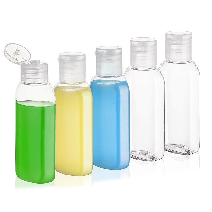 Wowang Travel Bottles for Toiletries 5 Pack 2oz TSA Approved Squeezable Travel Size Containers Leak-proof Shampoo and Conditioner Bottles Refillable Plastic Squeeze Bottle(Clear)
