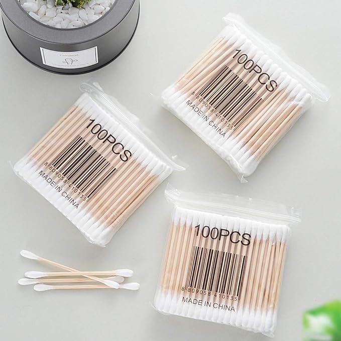 RIKWOG Cotton Swabs, 1200 Count Bamboo Sticks Cotton Swabs Cotton Buds with Wooden Handles For Ears Makeup or Nails Personal Care