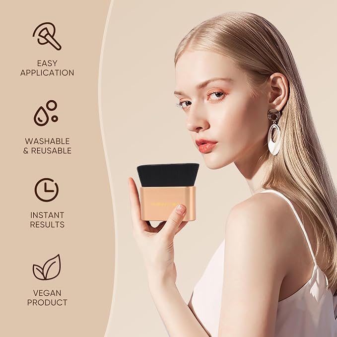 NUBANGOO Professional Kabuki Foundation Brush,Makeup Brush, Self Tanner Brush,Self Tanning brush,Foundation Makeup Brush Cream Powder Liquid,Face Neck Body Leg Tanning Makeup (Gold Black)