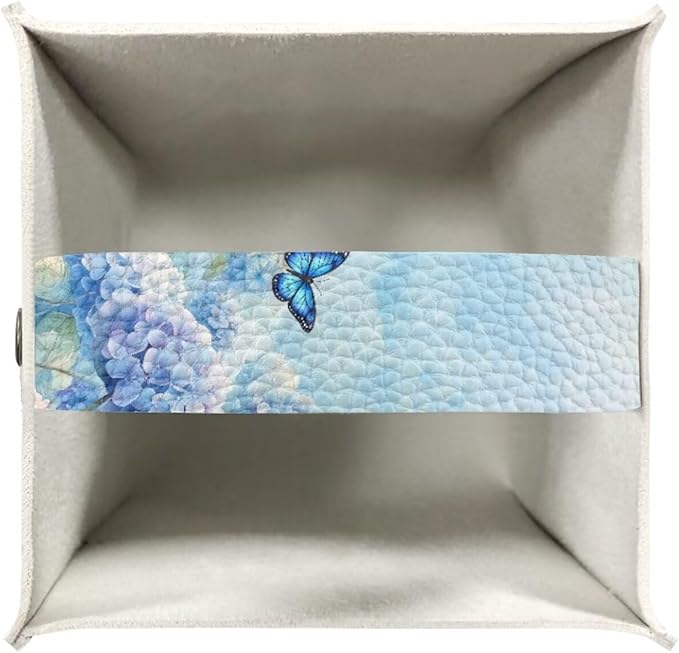 Butterflies Tissue Box Holder Stylish Waterproof PU Leather Square Tissue Box Cover with Metal Button Napkin Holder for Home Office Car Automotive Decor