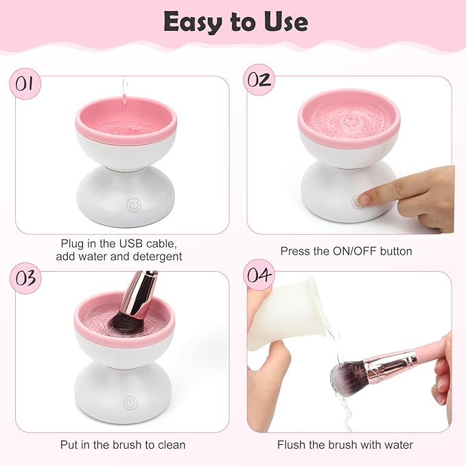 Luxiv Electric Makeup Brush Cleaner, Automatic Brush Washer Machine, Pink