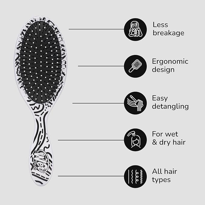 Wet Brush Original Detangler Hair Brush, Hipster Doodle, Ultra-Soft IntelliFlex Bristles, Detangling Bristles Glide Through Tangles (Wet & Dry Hair), Women & Men (Pack of 1)