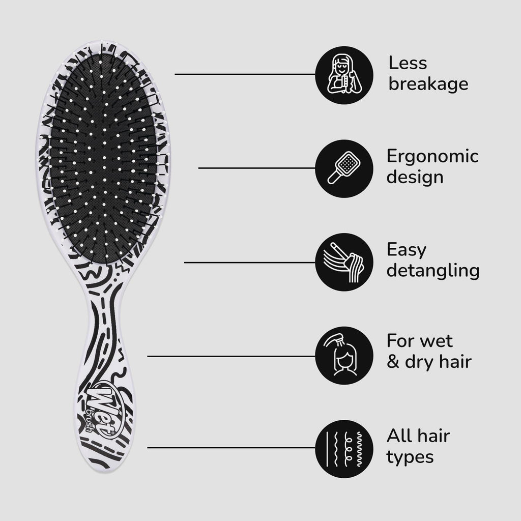Wet Brush Original Detangler Hair Brush, Hipster Doodle, Ultra-Soft IntelliFlex Bristles, Detangling Bristles Glide Through Tangles (Wet & Dry Hair), Women & Men (Pack of 1)