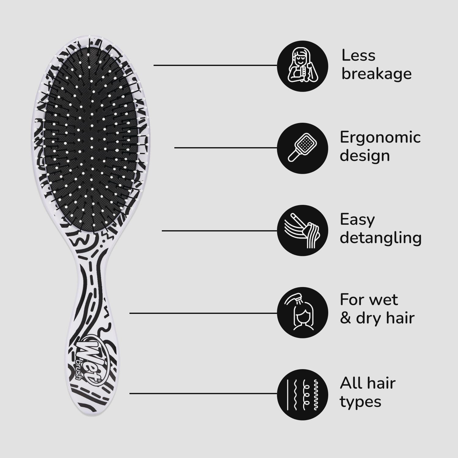 Wet Brush Original Detangler Hair Brush, Hipster Doodle, Ultra-Soft IntelliFlex Bristles, Detangling Bristles Glide Through Tangles (Wet & Dry Hair), Women & Men (Pack of 1)
