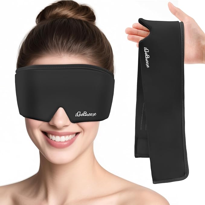 Cooling Eye Mask for Puffy Eyes, FSA Eligible HSA, Headache and Migraine Relief Gel Eye Mask, for Headache, Puffiness, Eye Strain, Reusable Face Ice Pack for Post-Surgery Care (Black)