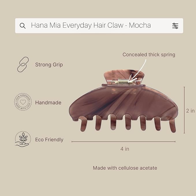 Luxury Mocha Claw Clip for Women | Our Large 4 Inch Hair Clip Creates Beautiful Half Ups, Secure Updos & Chic Daily Styles | Premium Acetate Claw with Secure Hold & Snag Free Teeth for Easy Styling