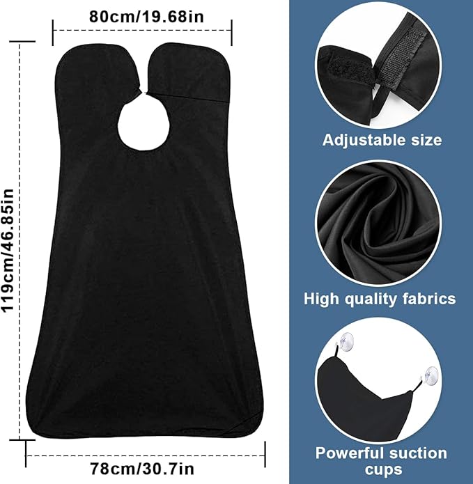Fun Gift Beard Bib,Beard Apron,Beard Catcher for Men Shaving and Trimming,Non-Stick Beard Cape Grooming Cloth, with 3 Suction Cups, Valentines Day Gifts for Him Men（black） Christmas
