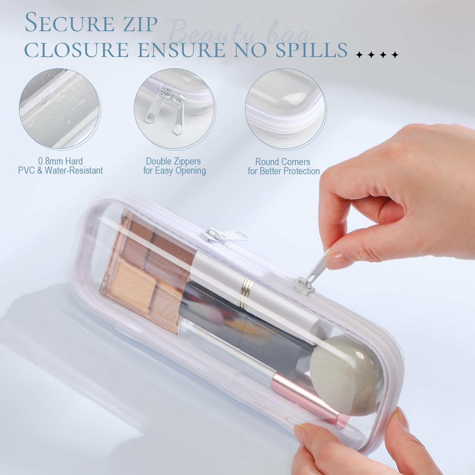 Sanwuta 6 Pcs Clear Hard Zipper Case Plastic Zipper Pouches Transparent Makeup Bag Pencil Case Pouches Toiletry Diaper Bag for Travel Toy Storage Organizer Bins(White,7.87 x 2.56 x 1.57 Inch)