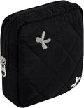 RSRSLEII Small Quilted Cosmetic Pouch for Purse, Mini Cotton Makeup Bag with Compartments, Cute Zipper Lipstick Holder for Women (08Black Bow)