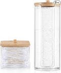 AIMIXUN 2 PCS Cotton Swab Dispenser, Pad Holder with Bamboo Lids, Qtip Bathroom Qtip Storage Container Bathroom Canisters with Lids, Cotton Round Dispenser for Floss Hair Ties Jewelry