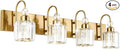 Ralbay Brass Gold Vanity Lights 4-Lights Crystal Bathroom Lighting Fixtures Over Mirror Modern Wall Lighting for Bathroom