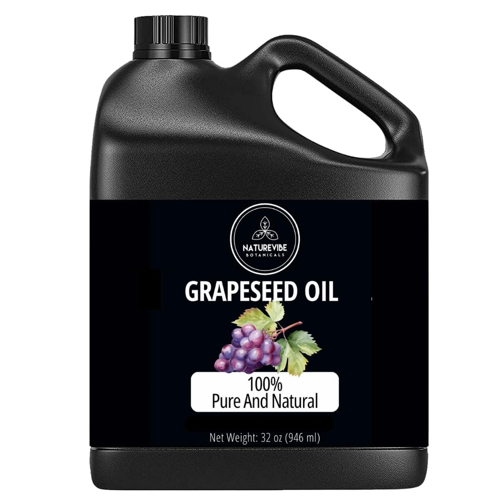 Naturevibe Botanicals Grapeseed Oil 32oz | 100% Pure Cold-Pressed & Lightweight Carrier Oil | Non-Greasy Natural Moisturizer for Skin, Hair, Face, Nails & Massage | Hexane-Free, Fresh & Versatile