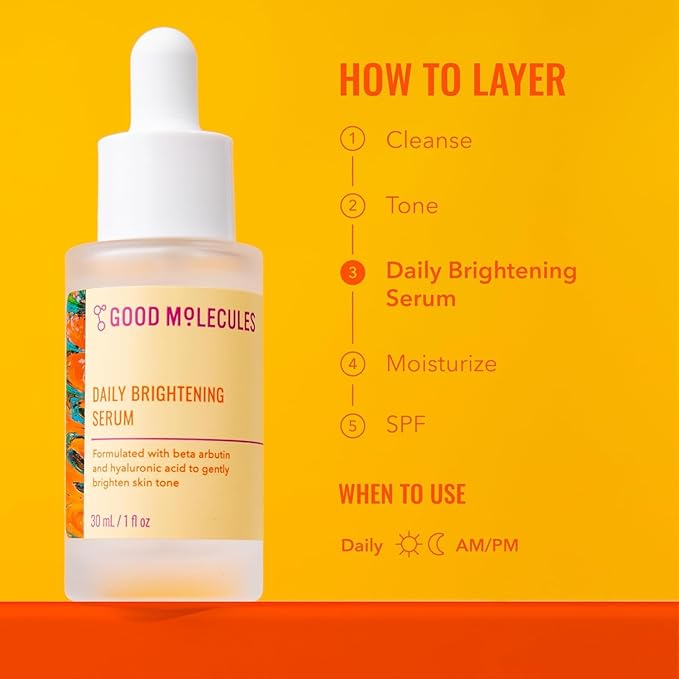 Good Molecules Daily Brightening Serum Pack 3 – 1 fl oz / 30 ml Each | Lightweight Brightening Serum with Beta Arbutin 3% & Hyaluronic Acid for Even-Looking Skin