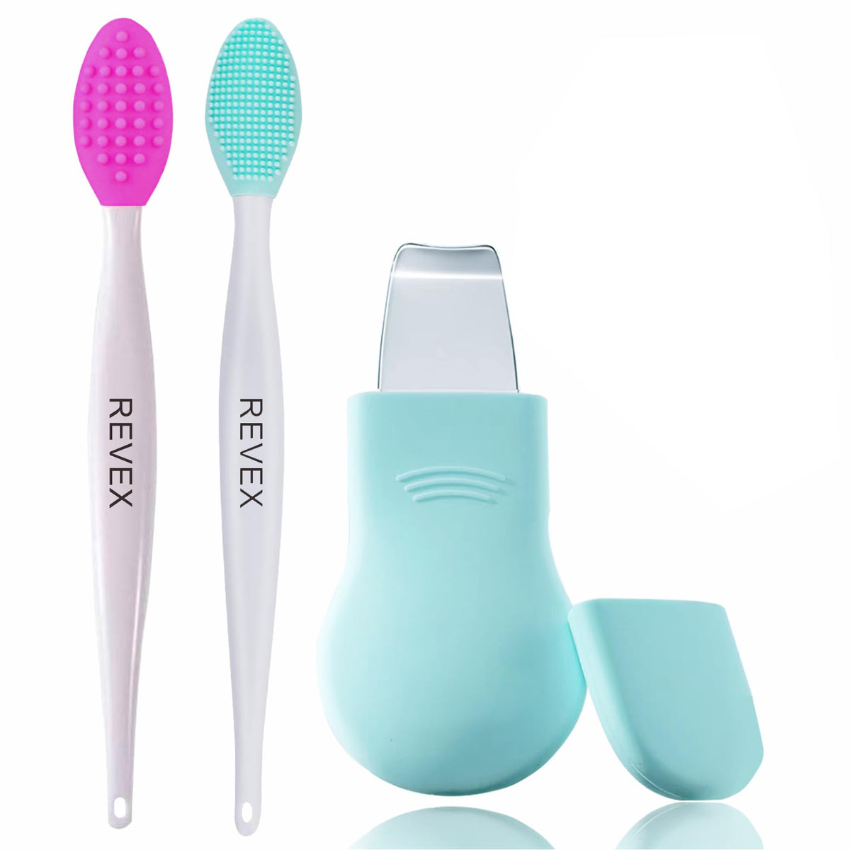 REVEX Nose Blackhead Remover Tool Set,Blackhead Scraper Tool,2Pcs Pore Cleaning Brush, Face Scrubber Skin Spatula, Pore Scrubber for Deep Cleansing,Face Exfoliator Scrubber for Women Men. (White)