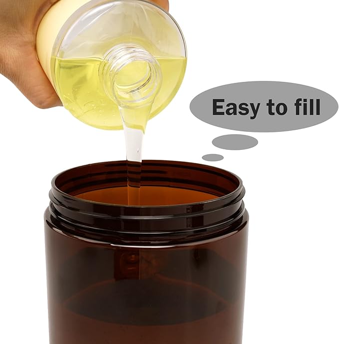 Hethyo Pump Bottle Dispenser 3 Pcs 600ml/20oz Refillable Plastic Pump Bottles Wide Mouth Jar Style BPA Free Empty Pump Bottles Bathroom Shower Containers for Lotion Shampoo Conditioner (Brown)