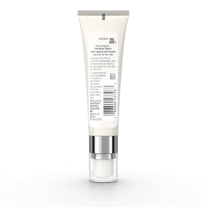 Neutrogena Healthy Skin Anti-Aging Perfector - with Retinol, Tinted Moisturizer with SPF 20 & Sheer Coverage that Smooths Skin Texture & Reduces the Look of Fine Lines, Natural to Tan (40), 1oz (30mL)