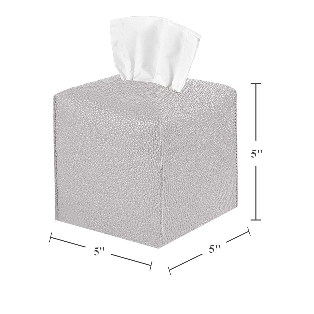2 Pack, VIVIDLY Tissue Box Cover Holder, Square Modern PU Leather Tissue Box Holder, Can be Used for Bathroom Dressing Table, Bedside Table, Office Desk & Car 5"X5"X5"- (Grey, 2)