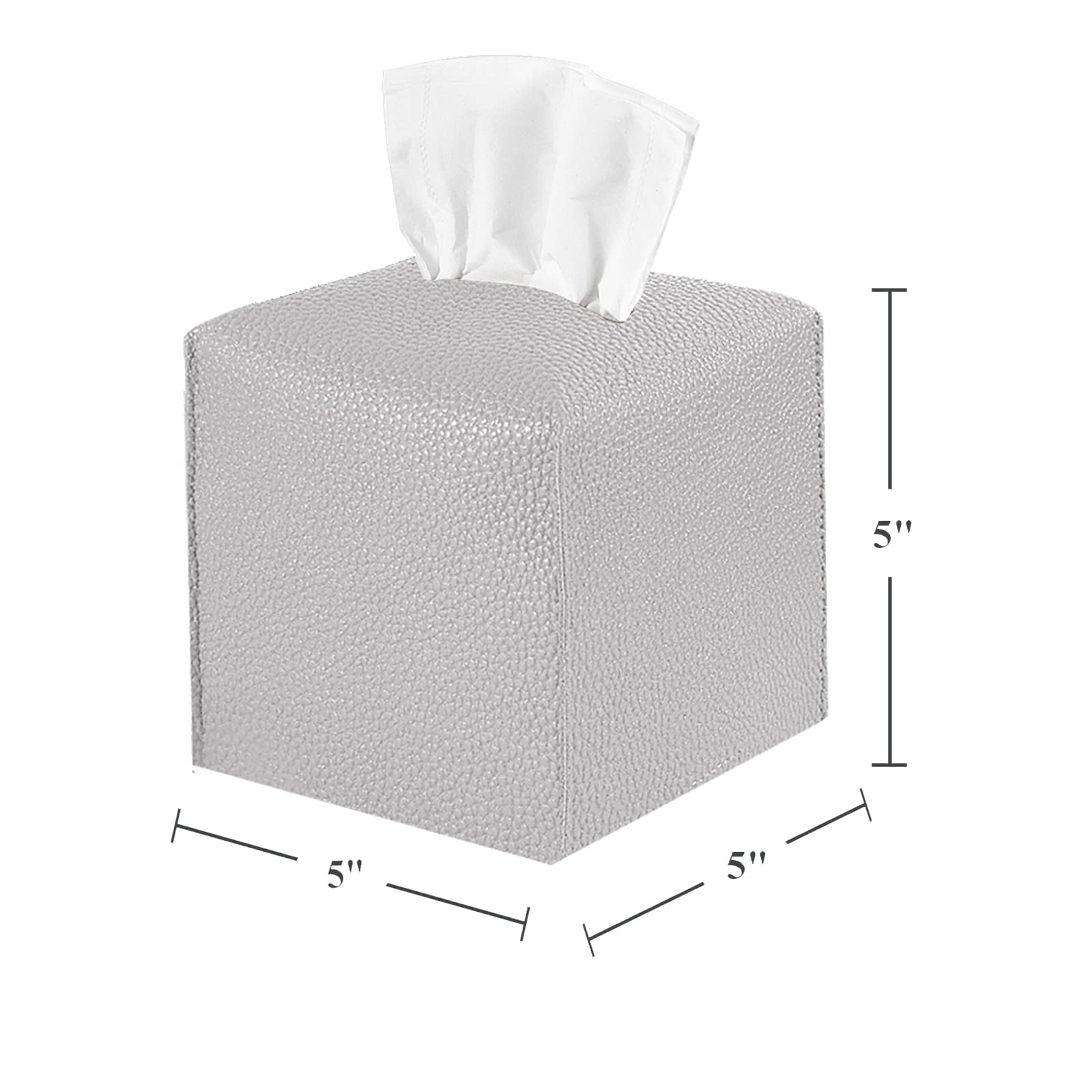 2 Pack, VIVIDLY Tissue Box Cover Holder, Square Modern PU Leather Tissue Box Holder, Can be Used for Bathroom Dressing Table, Bedside Table, Office Desk & Car 5"X5"X5"- (Grey, 2)