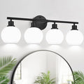 4-Light Bathroom Light Fixtures, Black Bathroom Lights Over Mirror with Milky White Frosted Glass Globe Shade, Vanity Lights for Bathroom Kitchen Living Room Hallway Cabinet Bedroom Porch