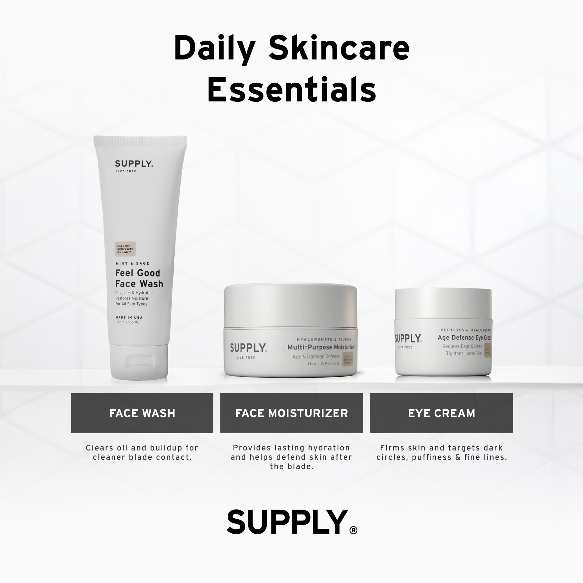 Supply Face Wash for Men with Aloe Vera – Gently Exfoliates Pores, Hydrates Skin & Removes Impurities – Facial Cleanser with Tea Tree & Mint – 3.4 oz
