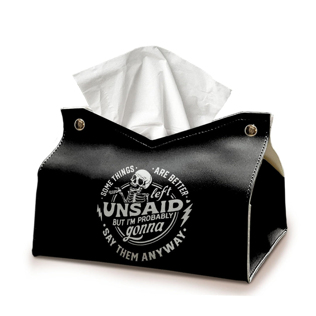 Skeleton Funny Tissue Box Cover Rectangle, Gothic Skull Tissue Box Holder, Black Facial Paper Case for Bathroom Kitchens Livingroom, Halloween Kitchen Accessories Gifts for Women Home 9.8x5.9x5.9