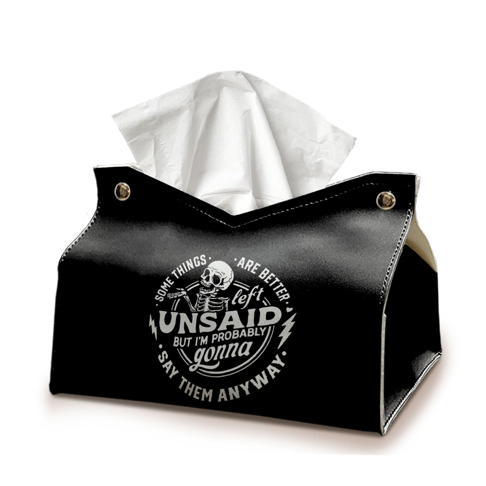 Skeleton Funny Tissue Box Cover Rectangle, Gothic Skull Tissue Box Holder, Black Facial Paper Case for Bathroom Kitchens Livingroom, Halloween Kitchen Accessories Gifts for Women Home 9.8x5.9x5.9