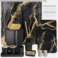 Bathroom Set Bathroom Sets with Shower Curtain and Rugs,Black Bathroom Accessories Set Waterproof Black and Gold Shower Curtain Set