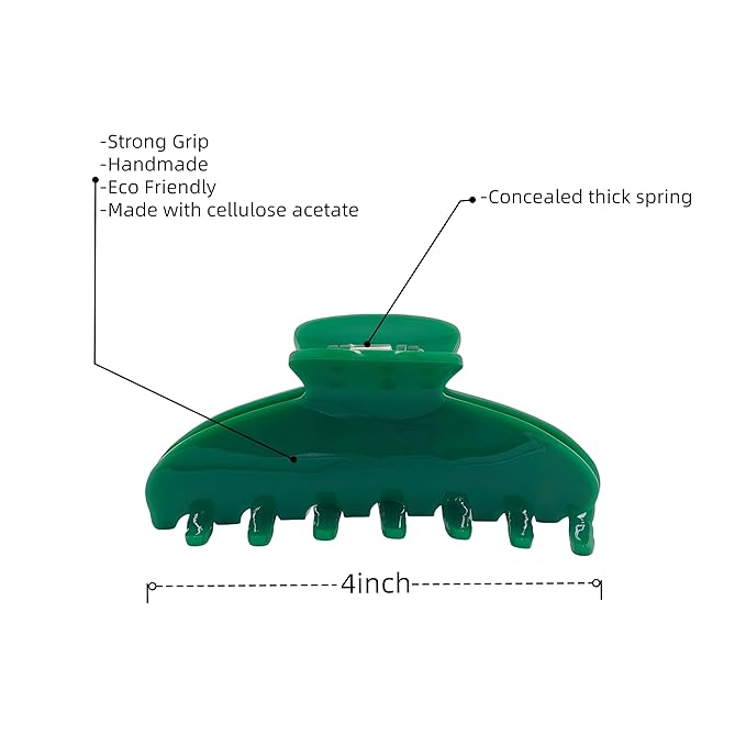 OideGuiing Durable Acetate Hair Clips - 4-Inch Green Claw Clips for Fine and Thick Hair (Green)