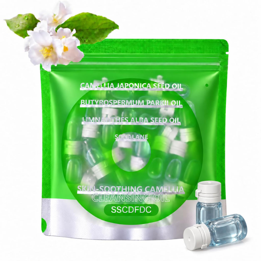 SSCDFDC Cleansing Oil Mini Travel-Friendly, Natural Makeup Remover Portable 20pcs Gentle Moisturizing Cleansing Oil for All Skin Types, Travel with (Camellia)