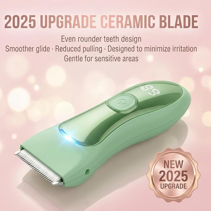 Bekhic® Bikini & Manscape Body Hair Trimmer for Men & Women – Cordless Electric Groin Shaver with No-Nick Ceramic Blade – IPX7 Waterproof Wet/Dry Pubic Groomer with LED Light for Sensitive Skin