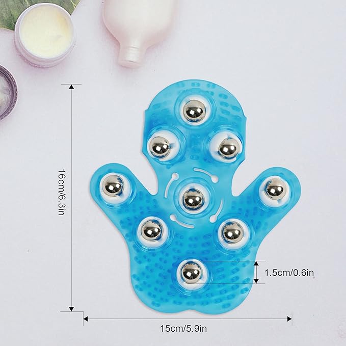 Boseen Handheld Massage Ball for Muscle Back Neck Joint Foot Shoulder Leg Pain Relief - Palm Shaped Massage Tool with Roller Balls, Portable Design, Blue